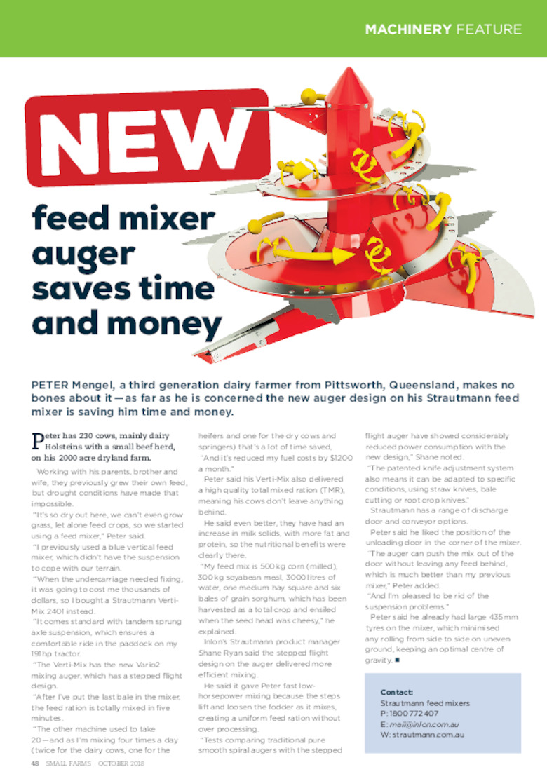 Farmers Direct - New feeder mixer auger saves time and money